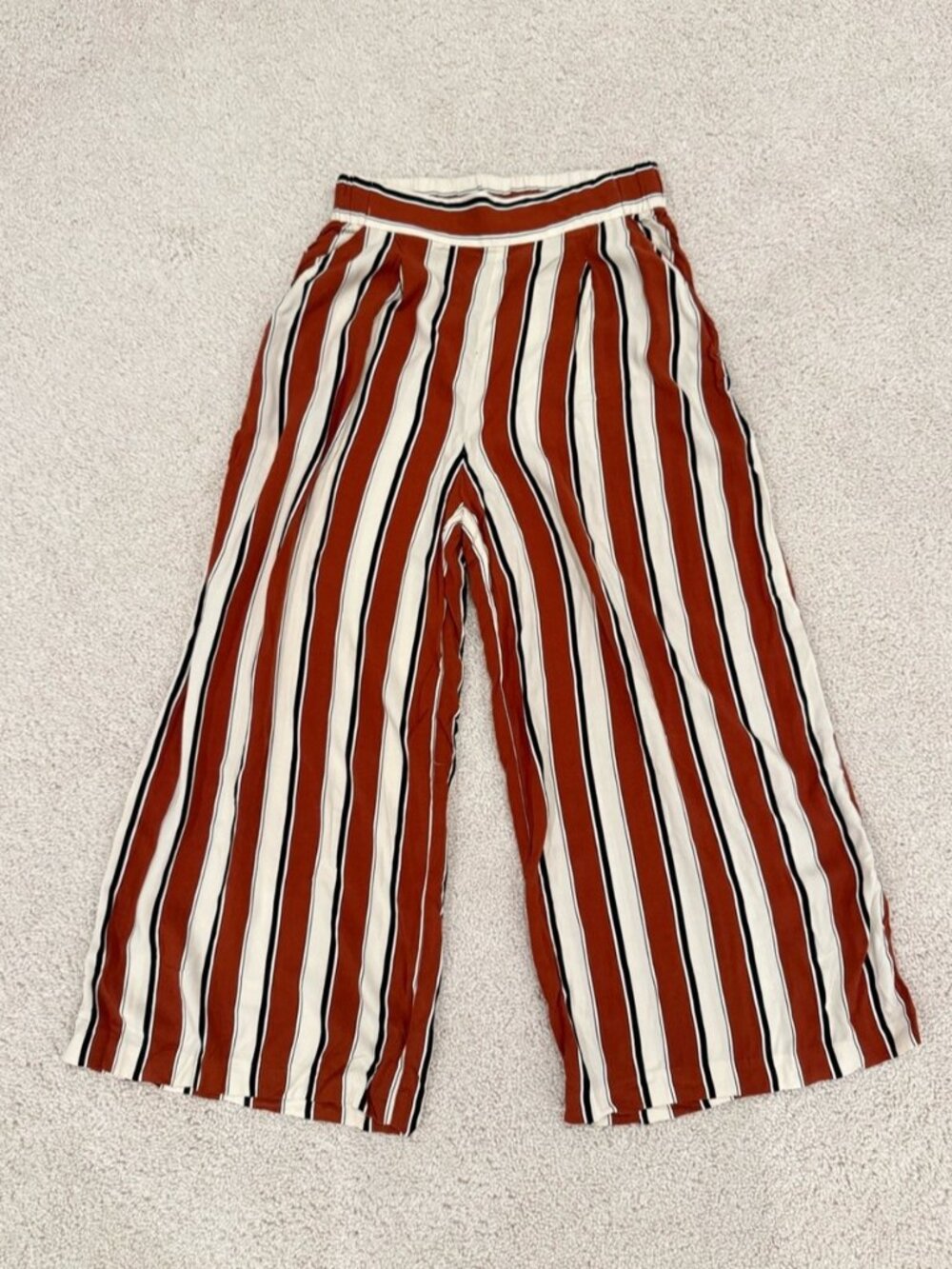 Wide-Leg Striped Pants in Rust and Cream